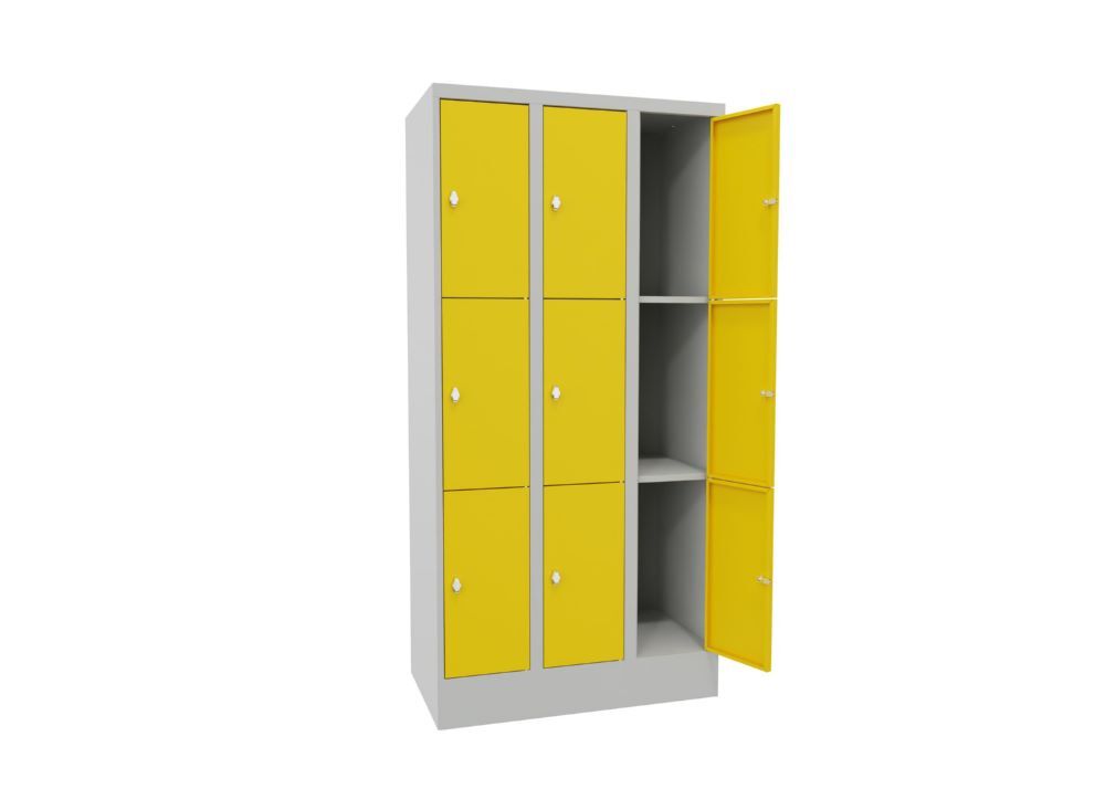 Produktbild Schließfachschrank mit Sockel, 1850x900x500 mm, 9 Fächer, RAL 7035/1018 bild 2
