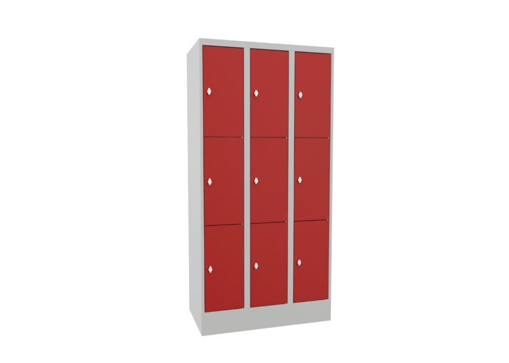 Produktbild PAVOY Schließfachschrank mit Sockel 1850x900x500 mm 9 Fächer RAL 7035/3000