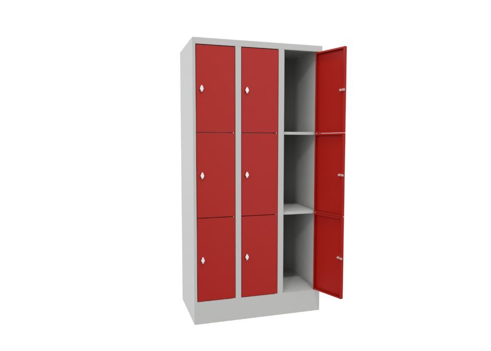 Produktbild Schließfachschrank mit Sockel, 1850x900x500 mm, 9 Fächer, RAL 7035/3000 bild 2