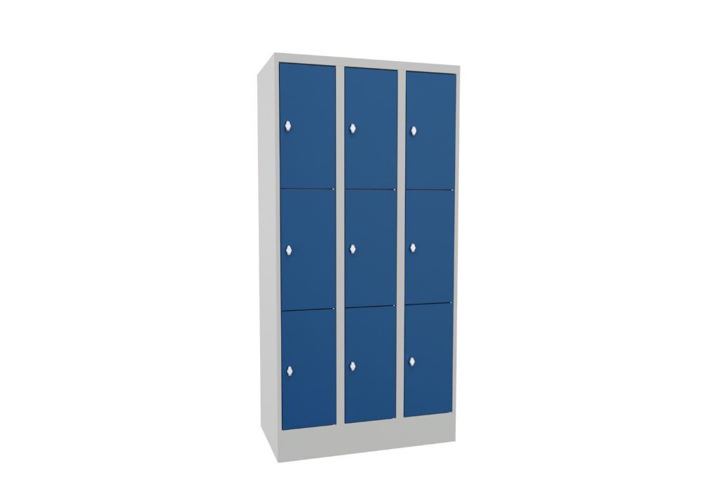 Produktbild PAVOY Schließfachschrank mit Sockel 1850x900x500 mm 9 Fächer RAL 7035/5010