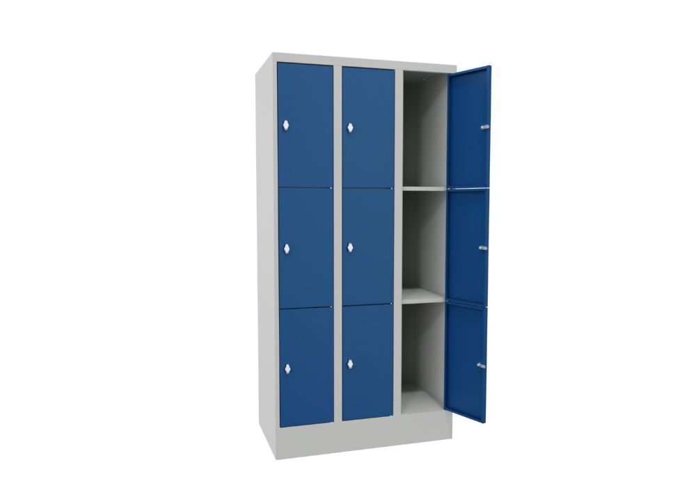 Produktbild Schließfachschrank mit Sockel, 1850x900x500 mm, 9 Fächer, RAL 7035/5010 bild 2