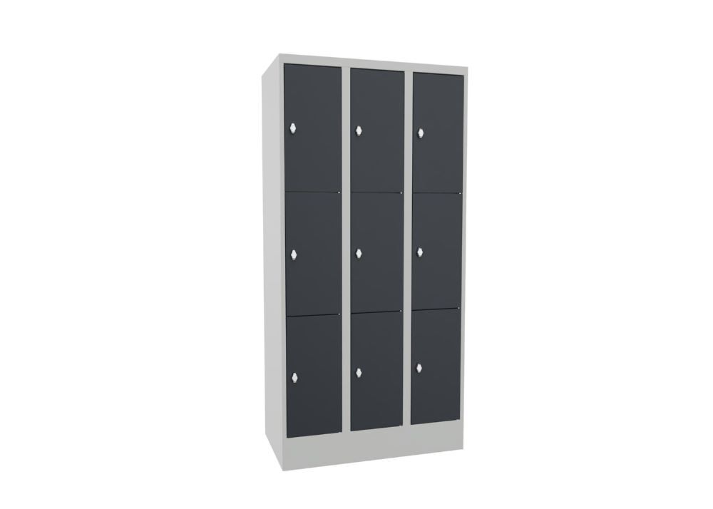 Produktbild PAVOY Schließfachschrank mit Sockel 1850x900x500 mm 9 Fächer RAL 7035/7016