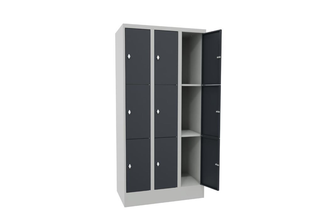 Produktbild Schließfachschrank mit Sockel, 1850x900x500 mm, 9 Fächer, RAL 7035/7016 bild 2