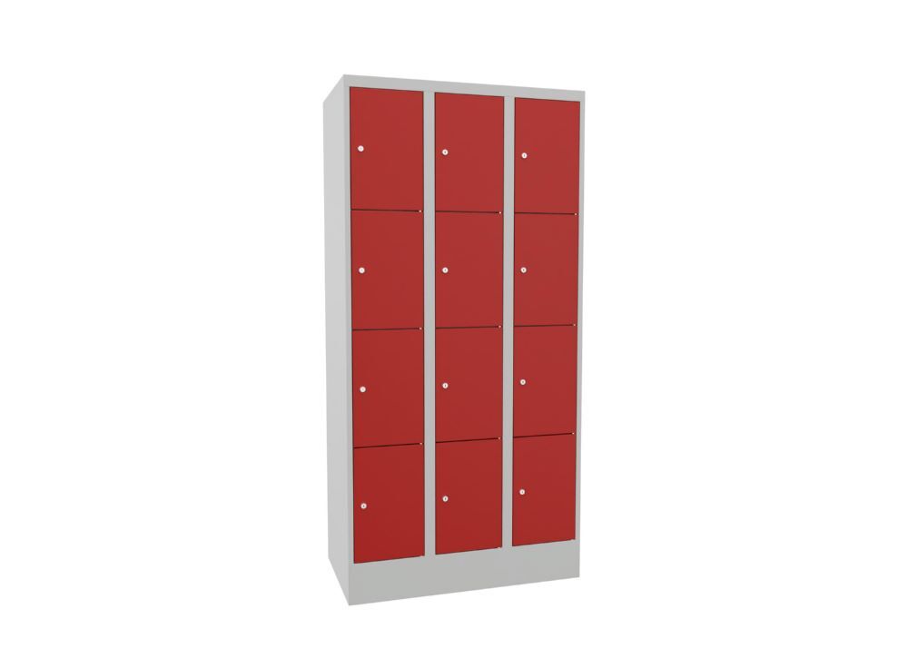 Produktbild PAVOY Schließfachschrank mit Sockel 1850x900x500 mm 12 Fächer RAL 7035/3000