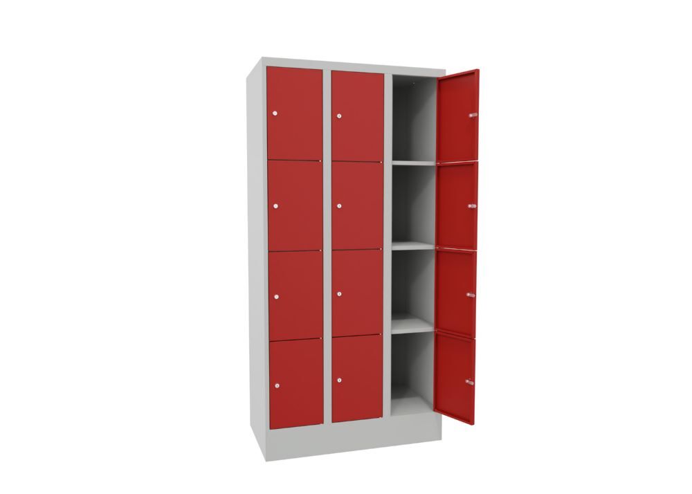 Produktbild Schließfachschrank mit Sockel, 1850x900x500 mm, 12 Fächer, RAL 7035/3000 bild 2