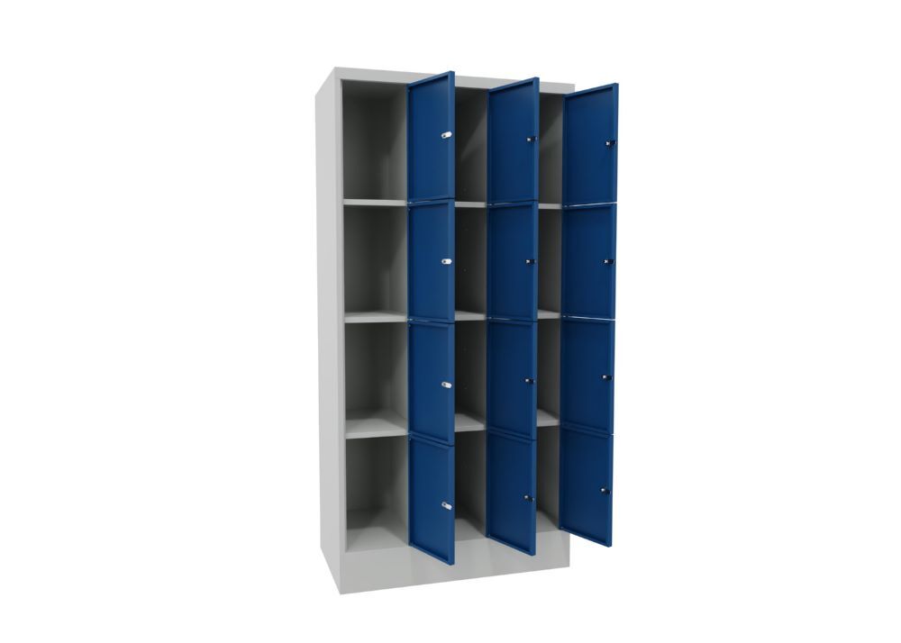 Produktbild Schließfachschrank mit Sockel, 1850x900x500 mm, 12 Fächer, RAL 7035/5010 bild 2