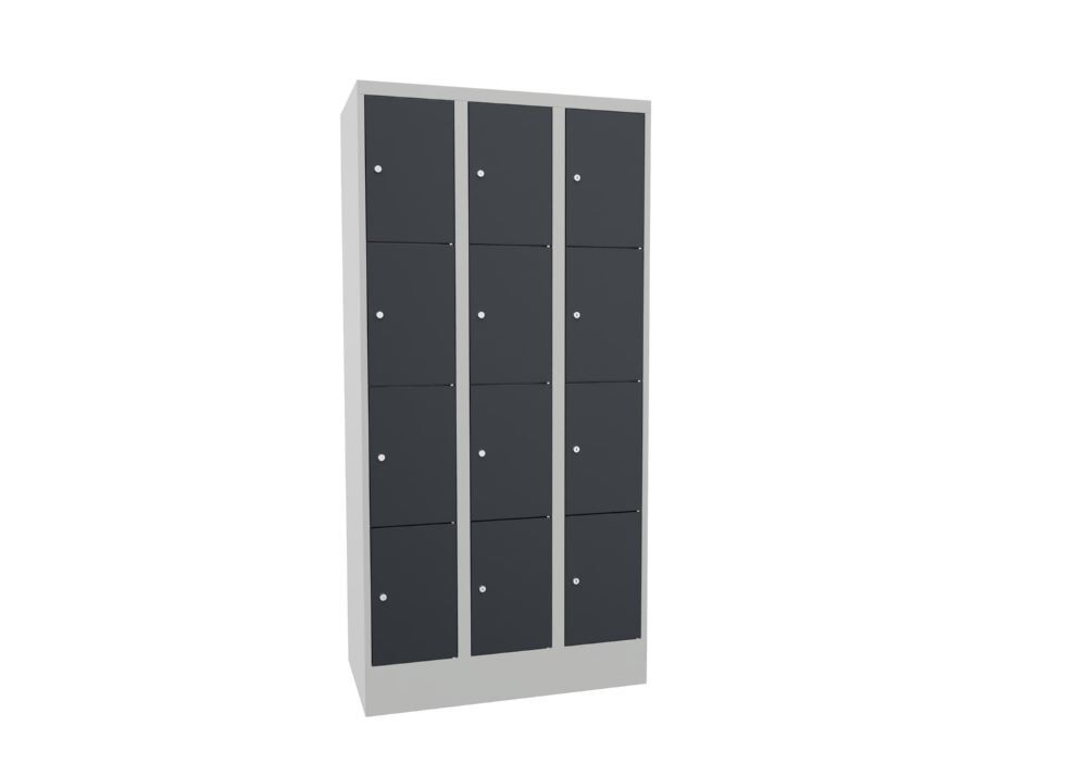 Produktbild PAVOY Schließfachschrank mit Sockel 1850x900x500 mm 12 Fächer RAL 7035/7016