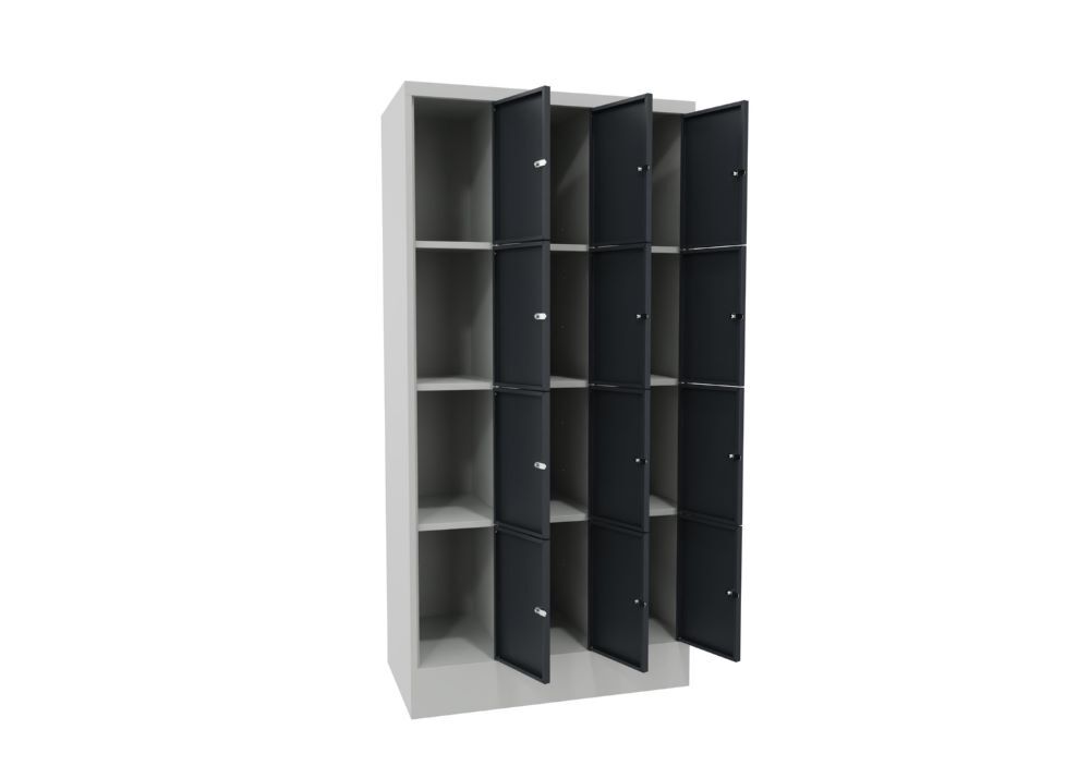 Produktbild Schließfachschrank mit Sockel, 1850x900x500 mm, 12 Fächer, RAL 7035/7016 bild 2