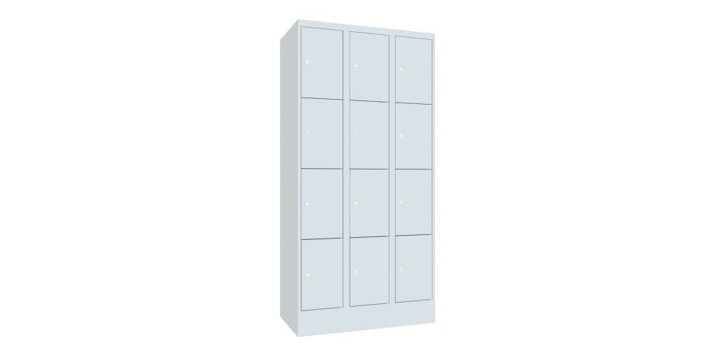 Produktbild PAVOY Schließfachschrank mit Sockel 1850x900x500 mm 12 Fächer RAL 7035