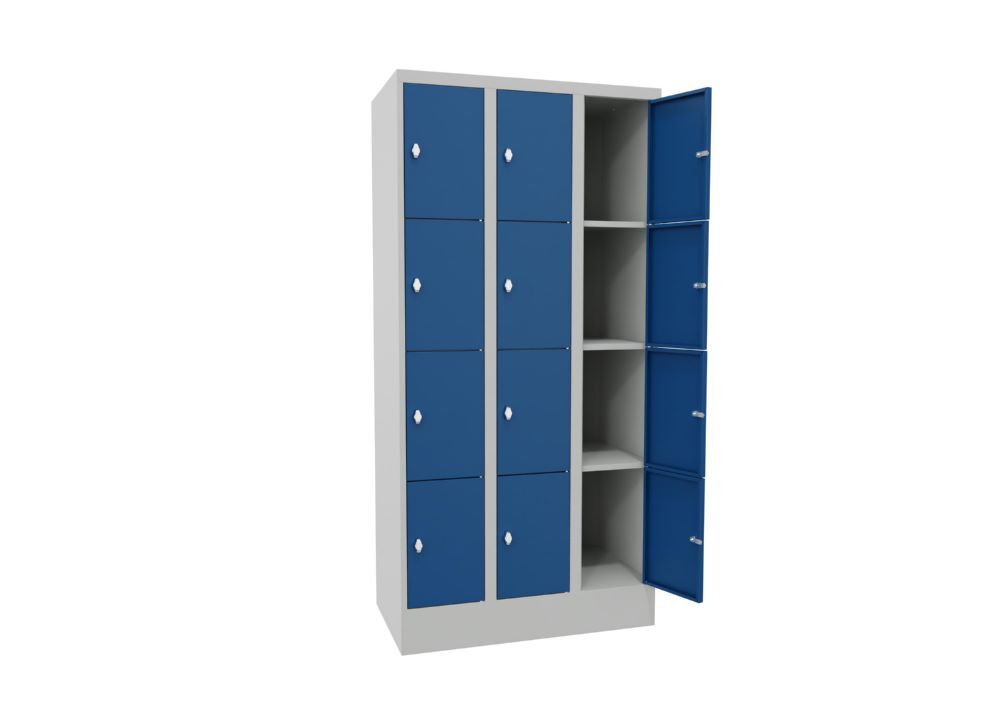 Produktbild Schließfachschrank mit Sockel, 1850x900x500 mm, 12 Fächer, RAL 7035/5010 bild 2