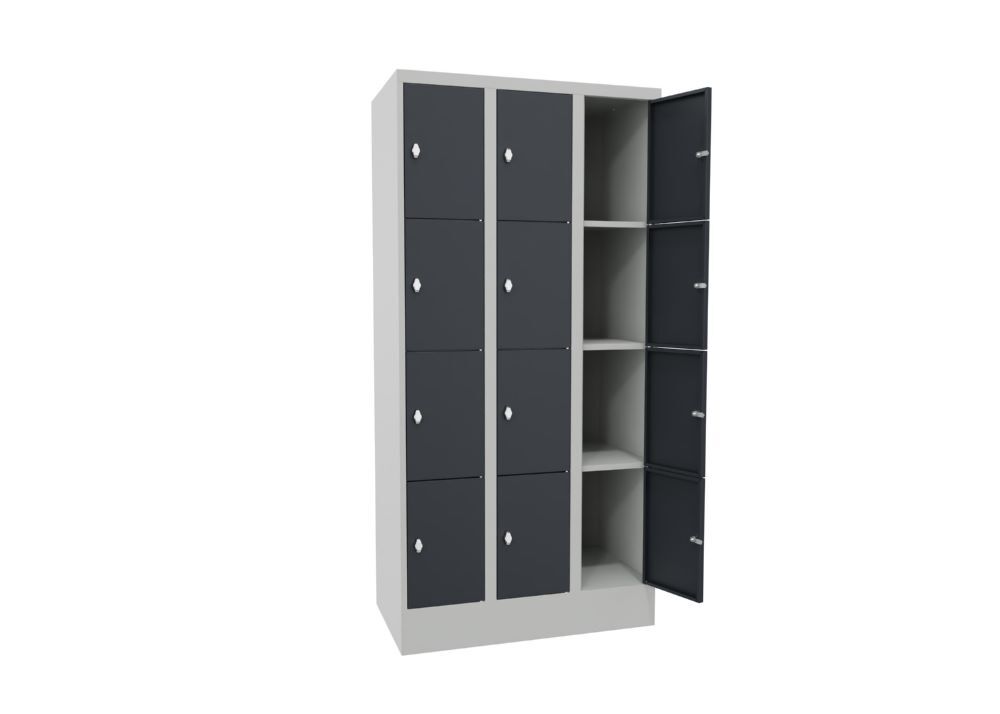 Produktbild Schließfachschrank mit Sockel, 1850x900x500 mm, 12 Fächer, RAL 7035/7016 bild 2