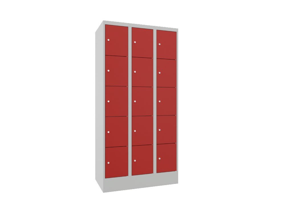 Produktbild Schließfachschrank mit Sockel, 1850x900x500 mm, 15 Fächer, RAL 7035/3000 bild 2