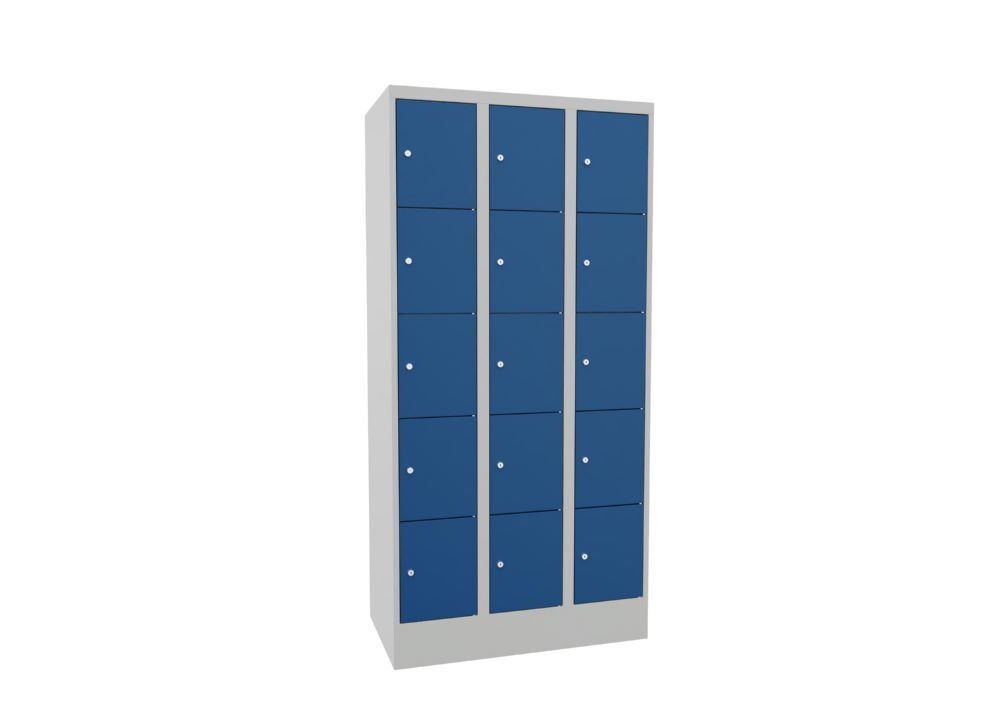 Produktbild PAVOY Schließfachschrank mit Sockel 1850x900x500 mm 15 Fächer RAL 7035/5010