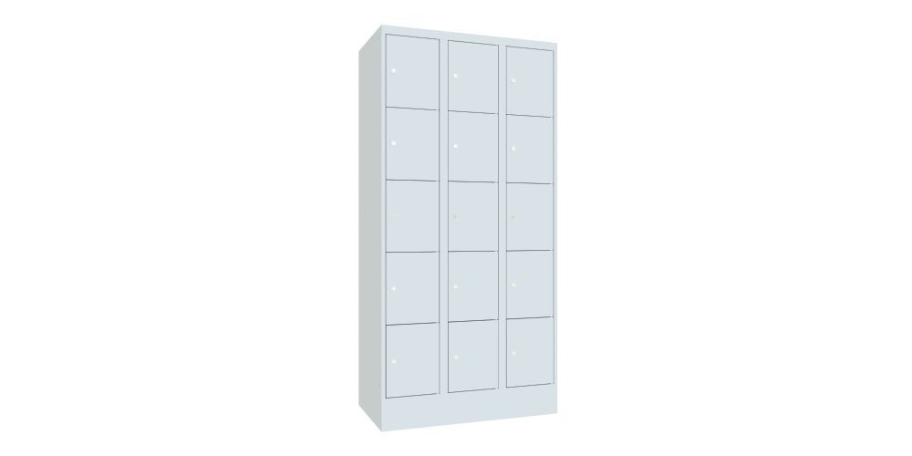 Produktbild Schließfachschrank mit Sockel, 1850x900x500 mm, 15 Fächer, RAL 7035 bild 2