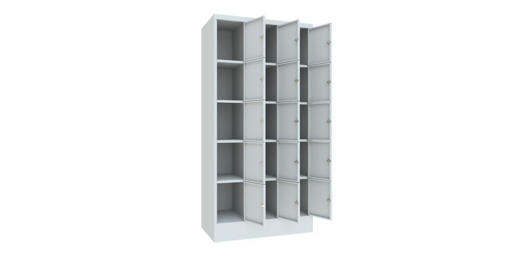 Produktbild PAVOY Schließfachschrank mit Sockel 1850x900x500 mm 15 Fächer RAL 7035