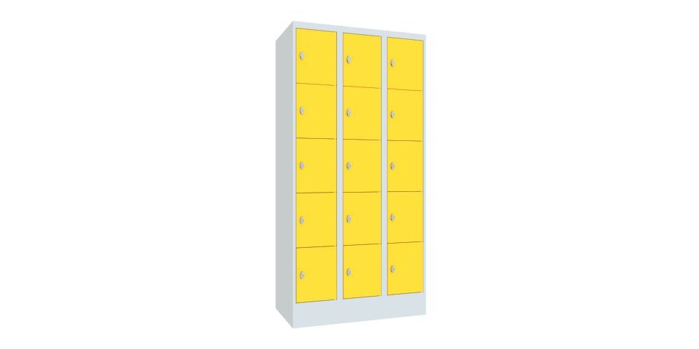 Produktbild PAVOY Schließfachschrank mit Sockel 1850x900x500 mm 15 Fächer RAL 7035/1018