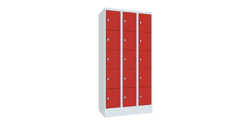 Produktbild PAVOY Schließfachschrank mit Sockel 1850x900x500 mm 15 Fächer RAL 7035/3000
