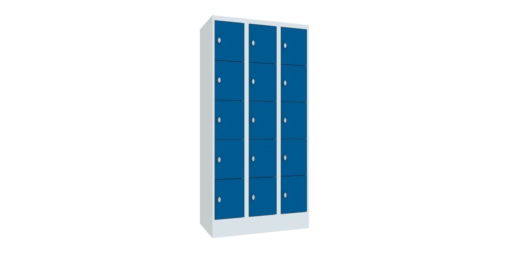 Produktbild PAVOY Schließfachschrank mit Sockel 1850x900x500 mm 15 Fächer RAL 7035/5010