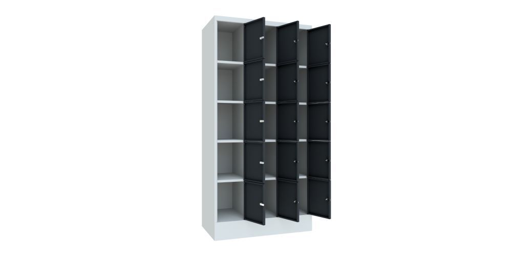Produktbild Schließfachschrank mit Sockel, 1850x900x500 mm, 15 Fächer, RAL 7035/7016 bild 2