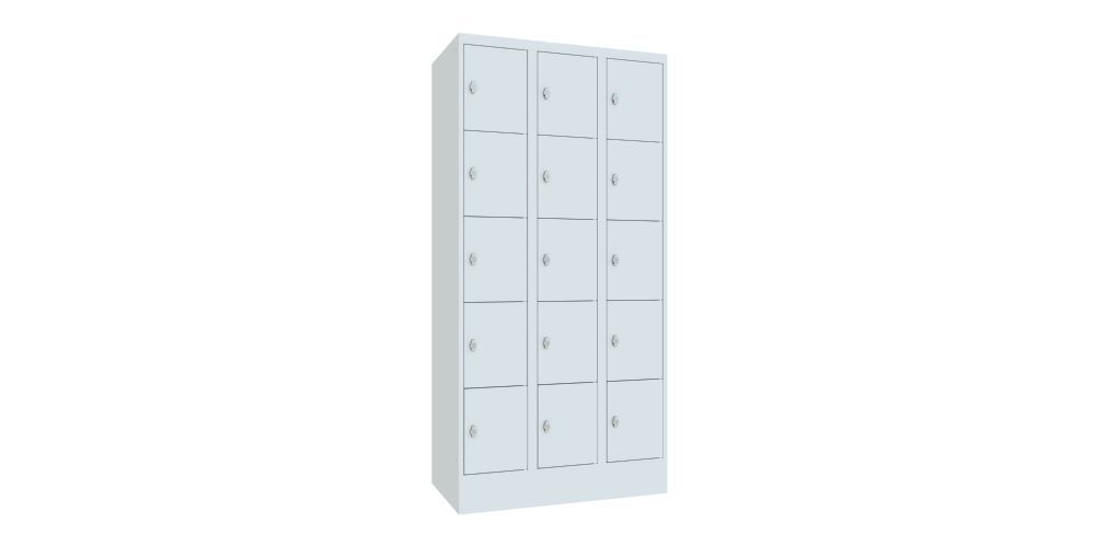 Produktbild PAVOY Schließfachschrank mit Sockel 1850x900x500 mm 15 Fächer RAL 7035