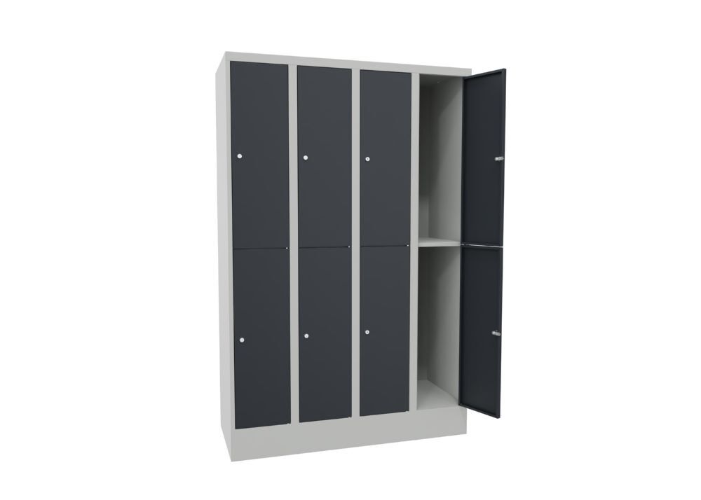 Produktbild Schließfachschrank mit Sockel, 1850x1200x500 mm, 8 Fächer, RAL 7035/7016 bild 2
