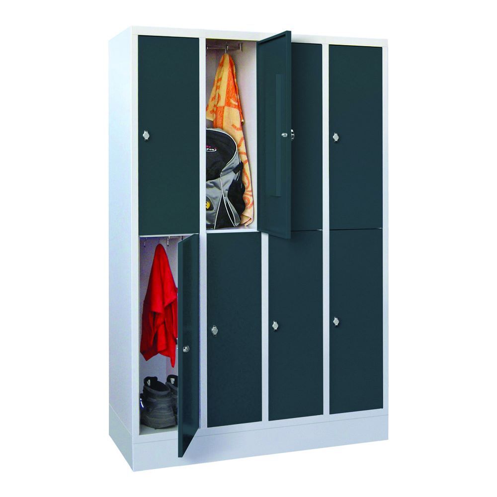 Produktbild PAVOY Schließfachschrank mit Sockel 1850x1200x500 mm 8 Fächer RAL 7035/7016