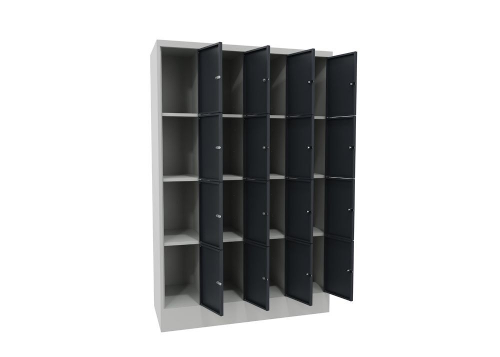 Produktbild PAVOY Schließfachschrank mit Sockeö 1850x1200x500 mm 16 Fächer RAL 7035/7016