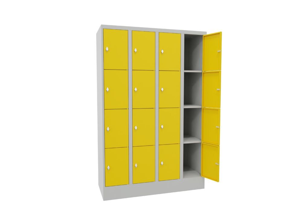 Produktbild PAVOY Schließfachschrank mit Sockel 1850x1200x500 mm 16 Fächer RAL 7035/1018