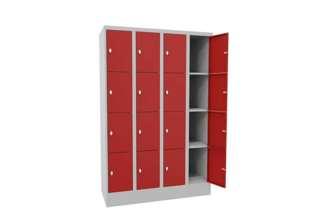 Produktbild PAVOY Schließfachschrank mit Sockel 1850x1200x500 mm 16 Fächer RAL 7035/3000