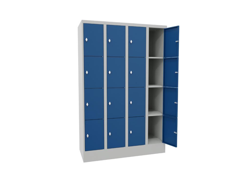 Produktbild PAVOY Schließfachschrank mit Sockel 1850x1200x500 mm 16 Fächer RAL 7035/5010