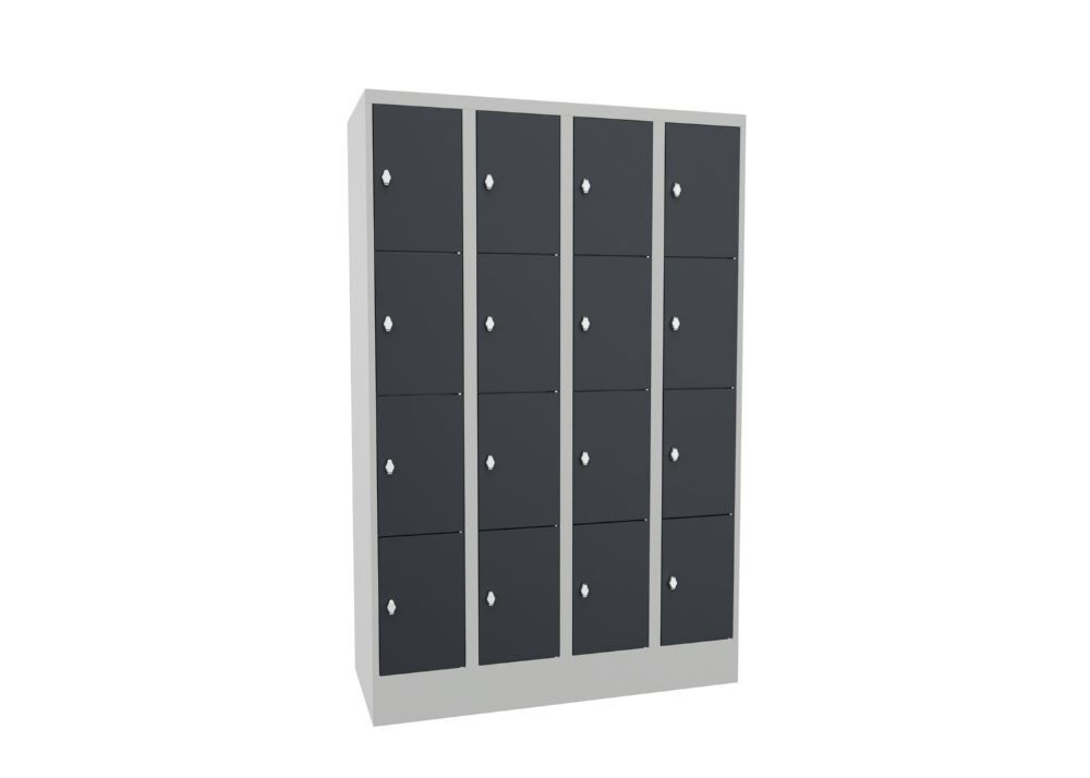 Produktbild Schließfachschrank mit Sockel, 1850x1200x500 mm, 16 Fächer, RAL 7035/7016 bild 2