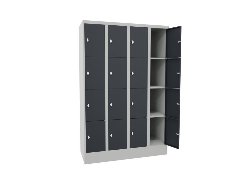 Produktbild PAVOY Schließfachschrank mit Sockel 1850x1200x500 mm 16 Fächer RAL 7035/7016