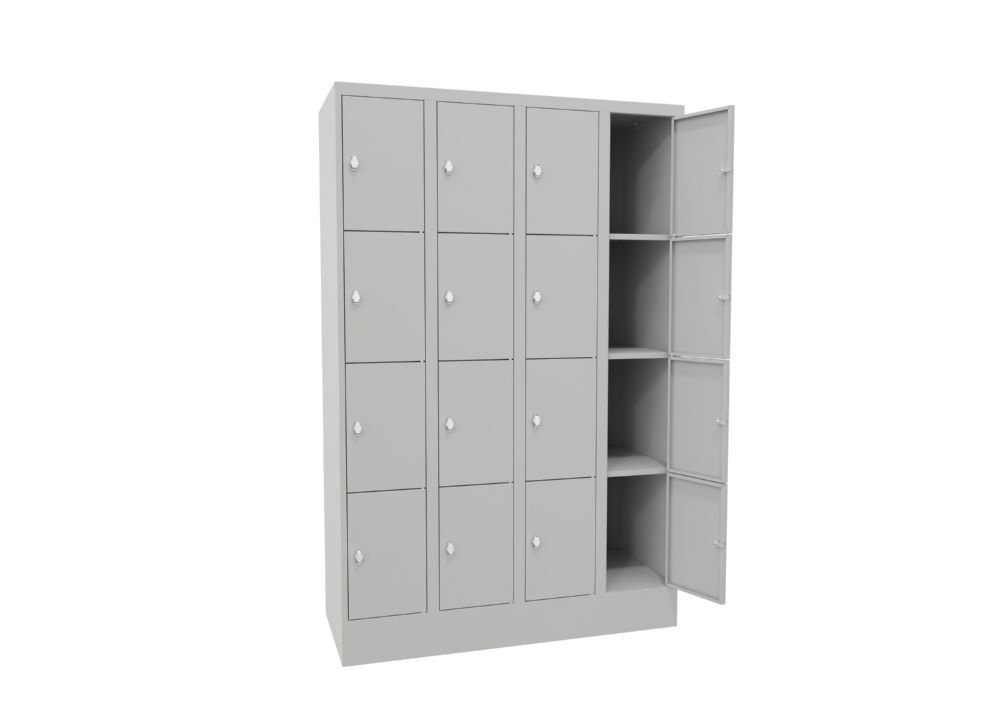 Produktbild PAVOY Schließfachschrank mit Sockel 1850x1200x500 mm 16 Fächer RAL 7035