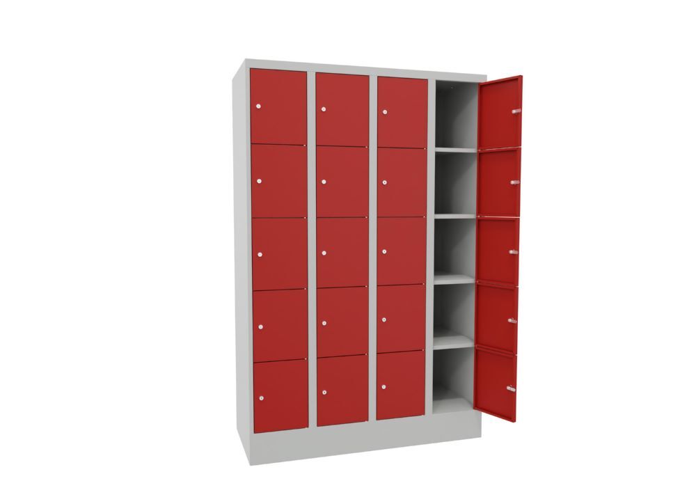 Produktbild PAVOY Schließfachschrank mit Sockel 1850x1200x500 mm 20 Fächer RAL 7035/3000