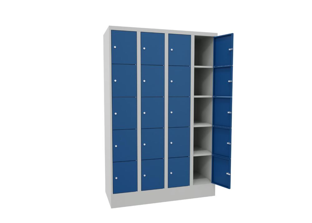 Produktbild PAVOY Schließfachschrank mit Sockel 1850x1200x500 mm 20 Fächer RAL 7035/5010