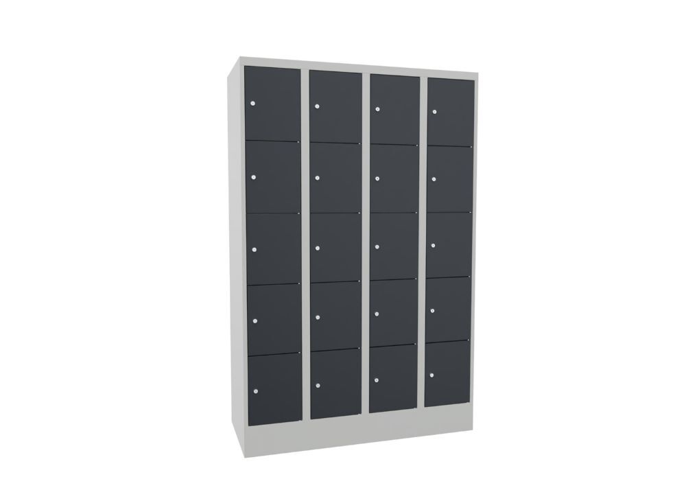 Produktbild Schließfachschrank mit Sockel, 1850x1200x500 mm, 20 Fächer, RAL 7035/7016 bild 2