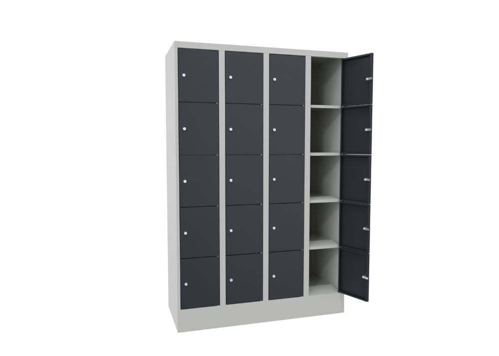 Produktbild PAVOY Schließfachschrank mit Sockel 1850x1200x500 mm 20 Fächer RAL 7035/7016