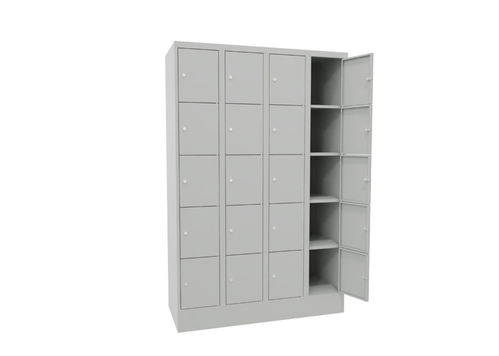 Produktbild PAVOY Schließfachschrank mit Sockel 1850x1200x500 mm 20 Fächer RAL 7035