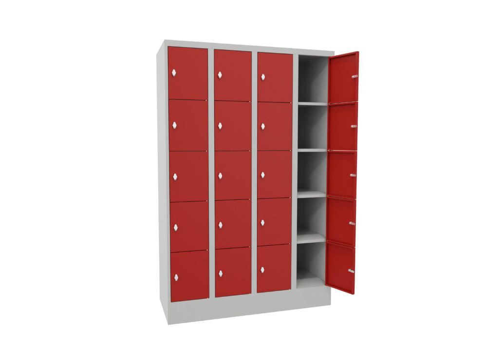 Produktbild PAVOY Schließfachschrank mit Sockel 1850x1200x500 mm 20 Fächer RAL 7035/3000