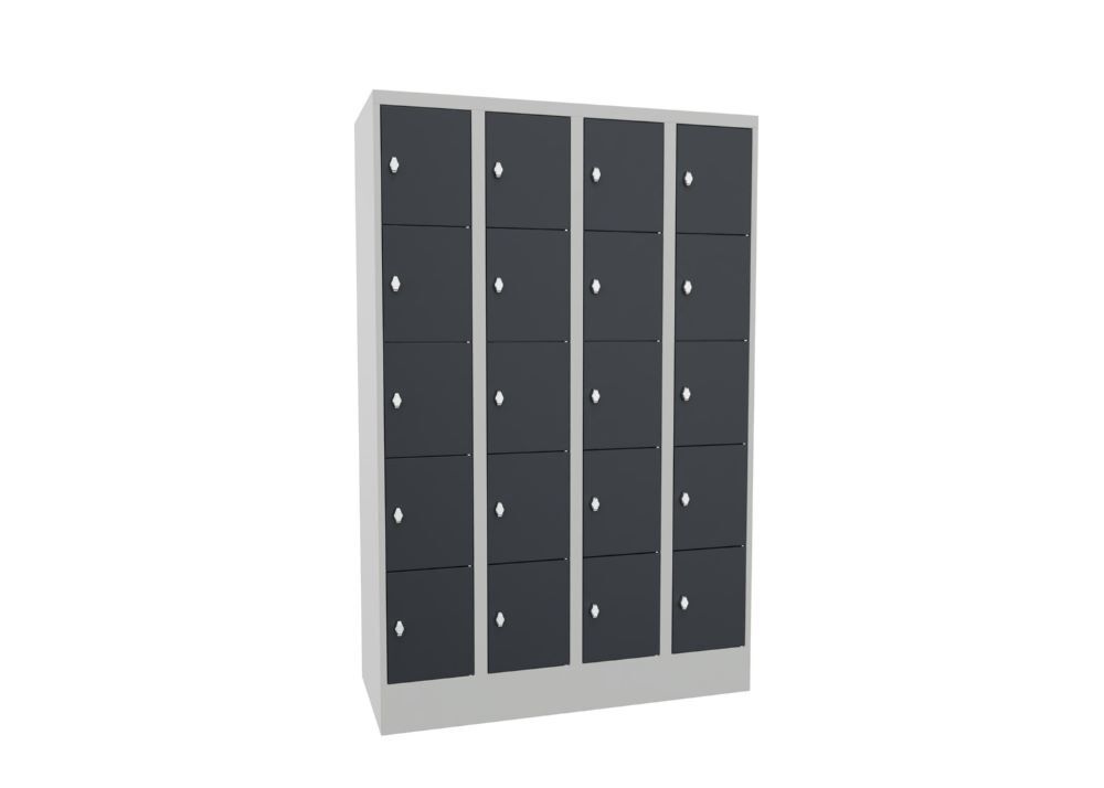Produktbild Schließfachschrank mit Sockel, 1850x1200x500 mm, 20 Fächer, RAL 7035/7016 bild 2