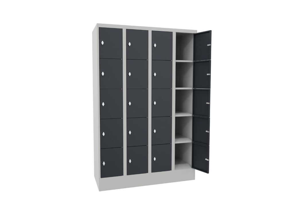 Produktbild PAVOY Schließfachschrank mit Sockel 1850x1200x500 mm 20 Fächer RAL 7035/7016