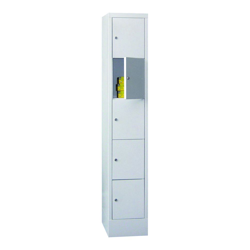Produktbild PAVOY Schließfachschrank mit Sockel 1850x300x500 mm 5 Fächer RAL 7035 Lichtgrau