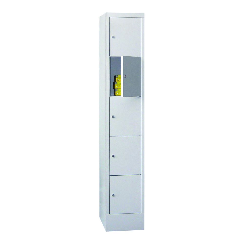Produktbild PAVOY Schließfachschrank mit Sockel 1850x300x500 mm 5 Fächer RAL 7035 Lichtgrau