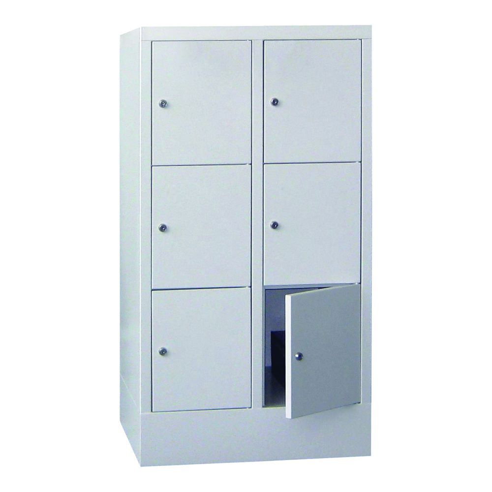 Produktbild PAVOY Schließfachschrank mit Sockel 1187x600x500 mm 6 Fächer RAL 7035 Lichtgrau