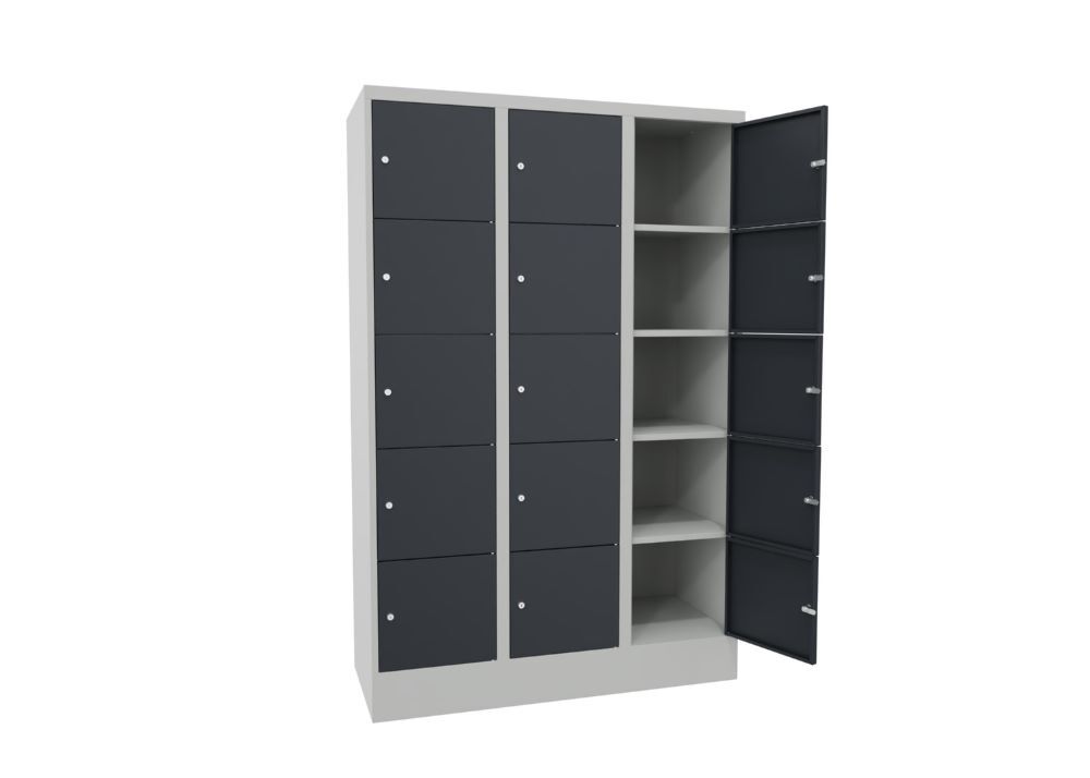 Produktbild PAVOY Schließfachschrank mit Sockel 1850x1200x500 glatte Türen RAL 7035/7016