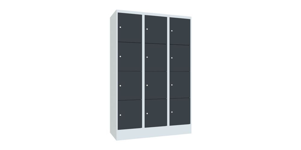 Produktbild PAVOY Schließfachschrank mit Sockel 1850x1200x500 glatte Türen RAL 7035/7016
