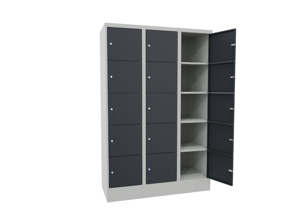 Produktbild PAVOY Schließfachschrank mit Sockel 1850x1200x500 glatte Türen RAL 7035/7016