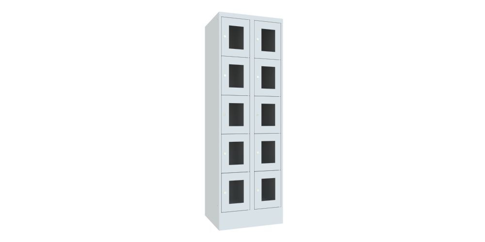 Produktbild PAVOY Schließfachschrank mit Sockel 1850x600x500 Sichtfenster RAL 7035