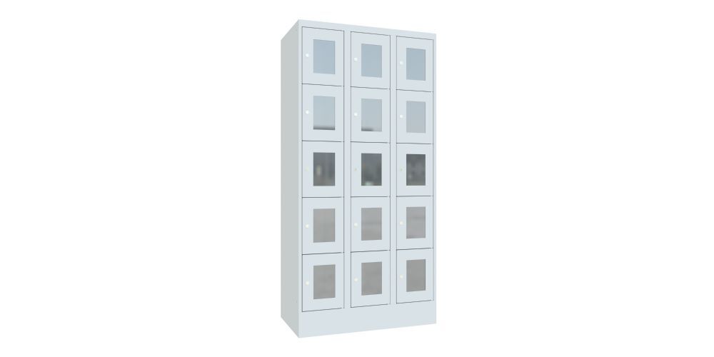 Produktbild PAVOY Schließfachschrank mit Sockel 1850x900x500 Sichtfenster RAL 7035