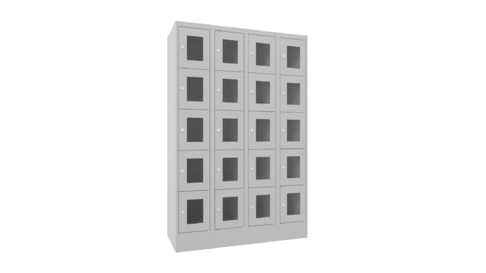 Produktbild PAVOY Schließfachschrank mit Sockel 1850x1200x500 Sichtfenster RAL 7035